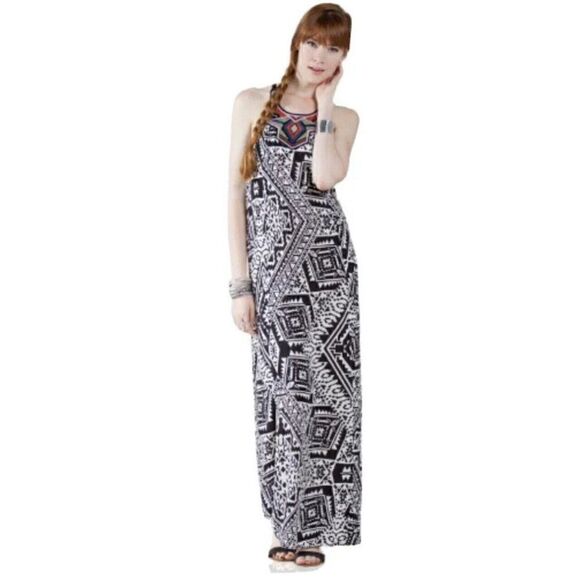 Flying Tomato SZ XS Boho Embroidered Maxi Dress Black Tribal.  x - Picture 1 of 11